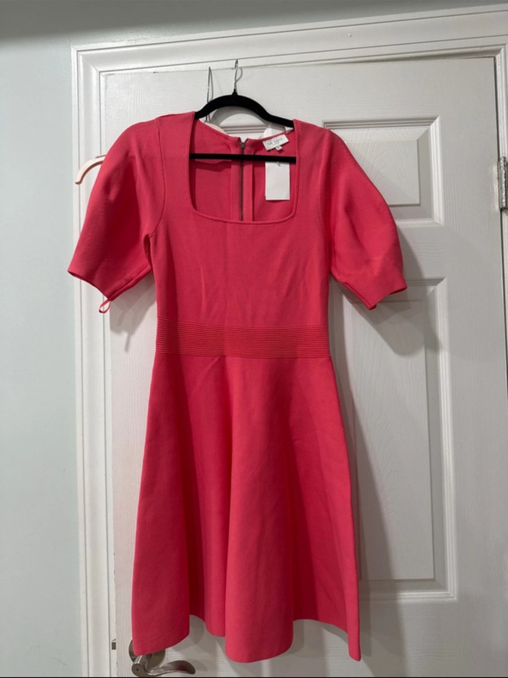 Ted Baker Pink Square-Neck Fit & Flare Midi Dress